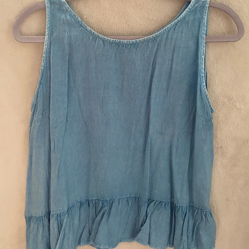 Blue tank with ruffles
